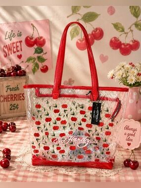 Ed Hardy Cherry Clear PVC Tote Bag Red Trim Y2K NWT